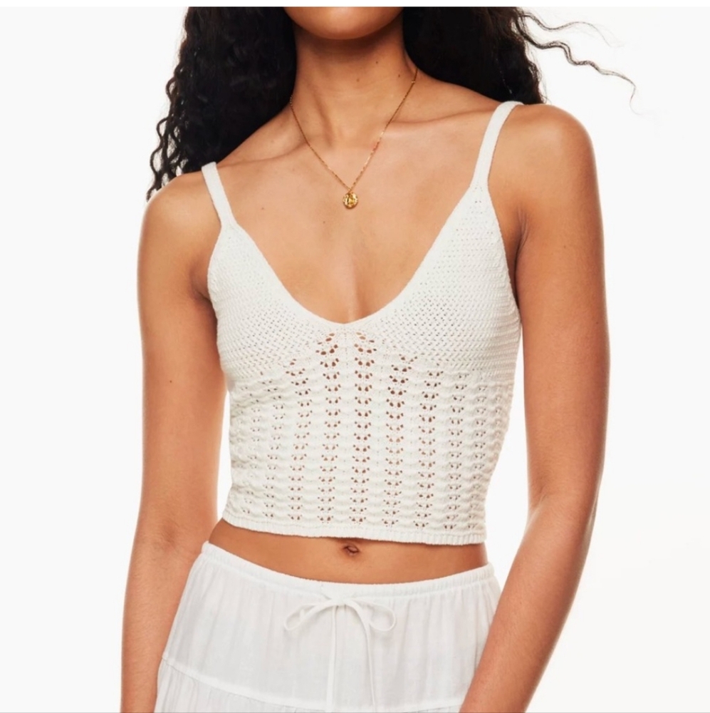 Aritzia Wilfred Evie Top White Crochet Cropped Camisole